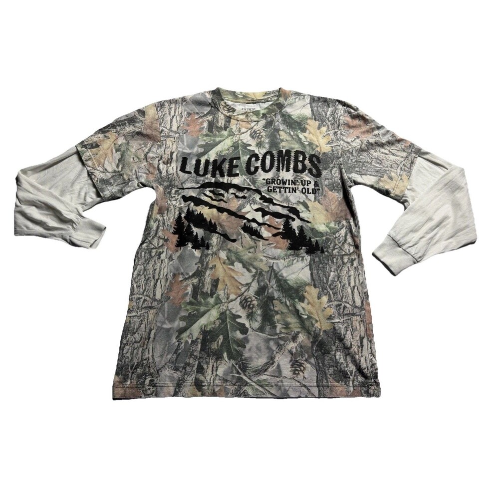 Luke Combs Country Music Camo Hunting LS Layered Look Shirt Mens Sz S Mossy Oak